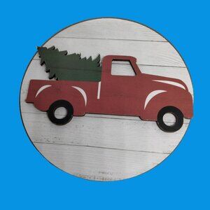 Red Truck Christmas Tree Plaque 4 inch Craft Piece 3D Christmas Ornament